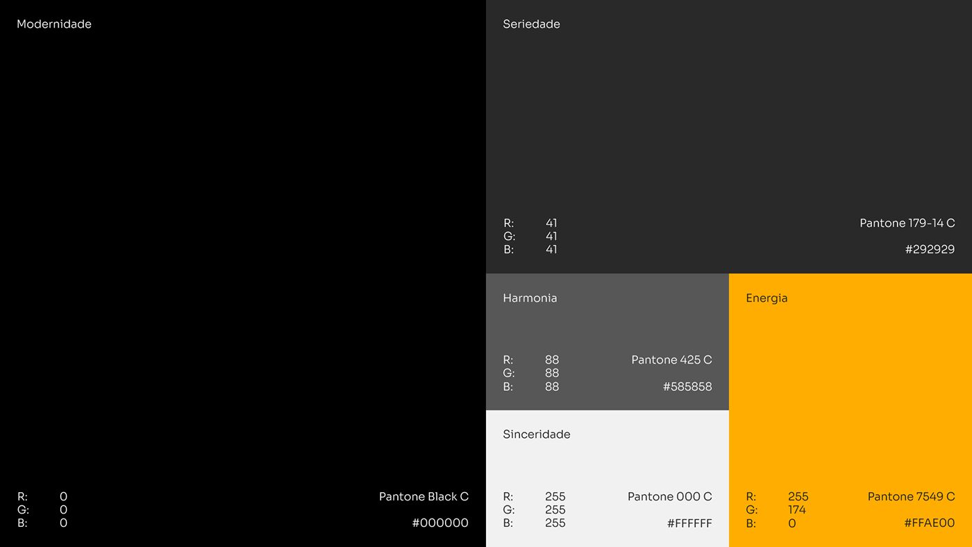 Rede Attini — paleta de cores Modernidade, Seriedade, Harmonia, Sinceridade e Energia