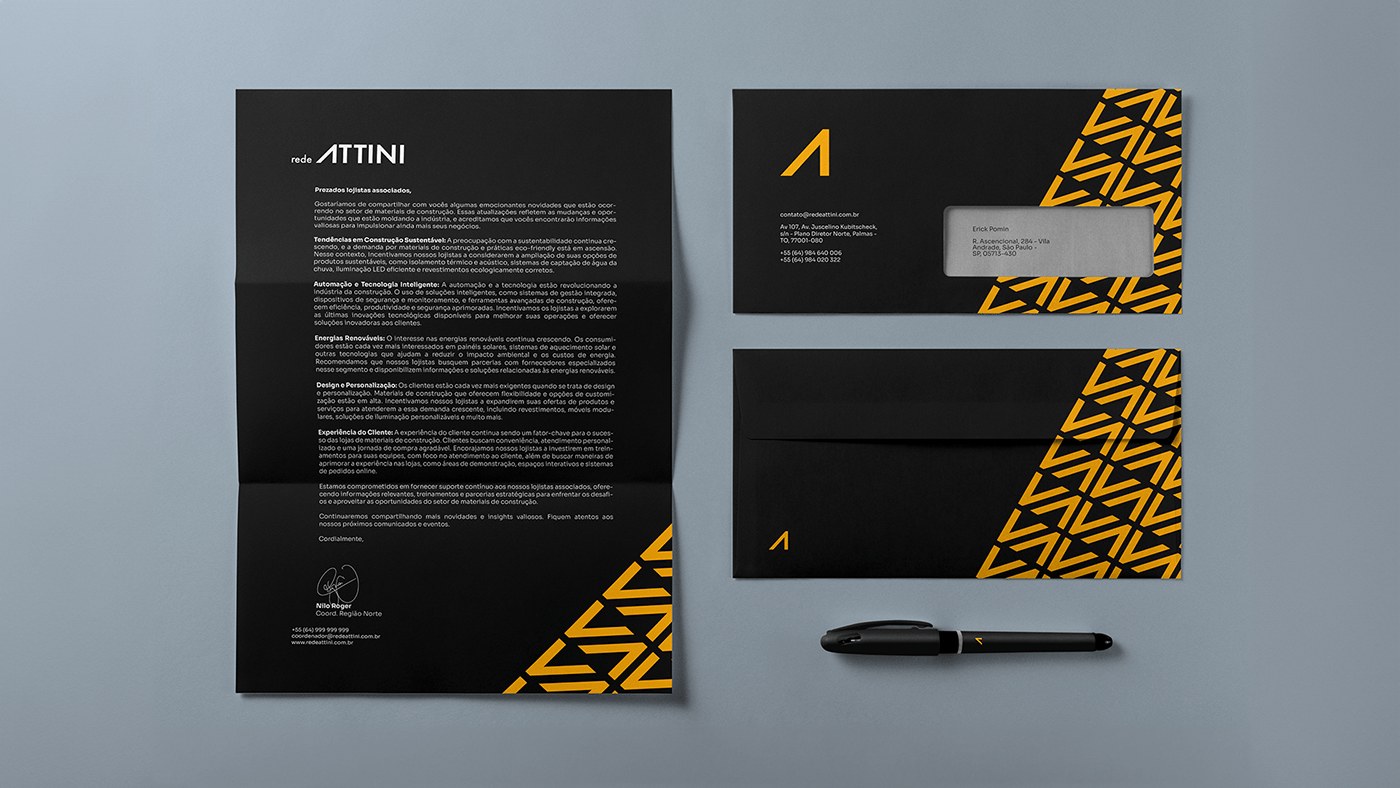 Rede Attini — carta e envelope com padrão da marca