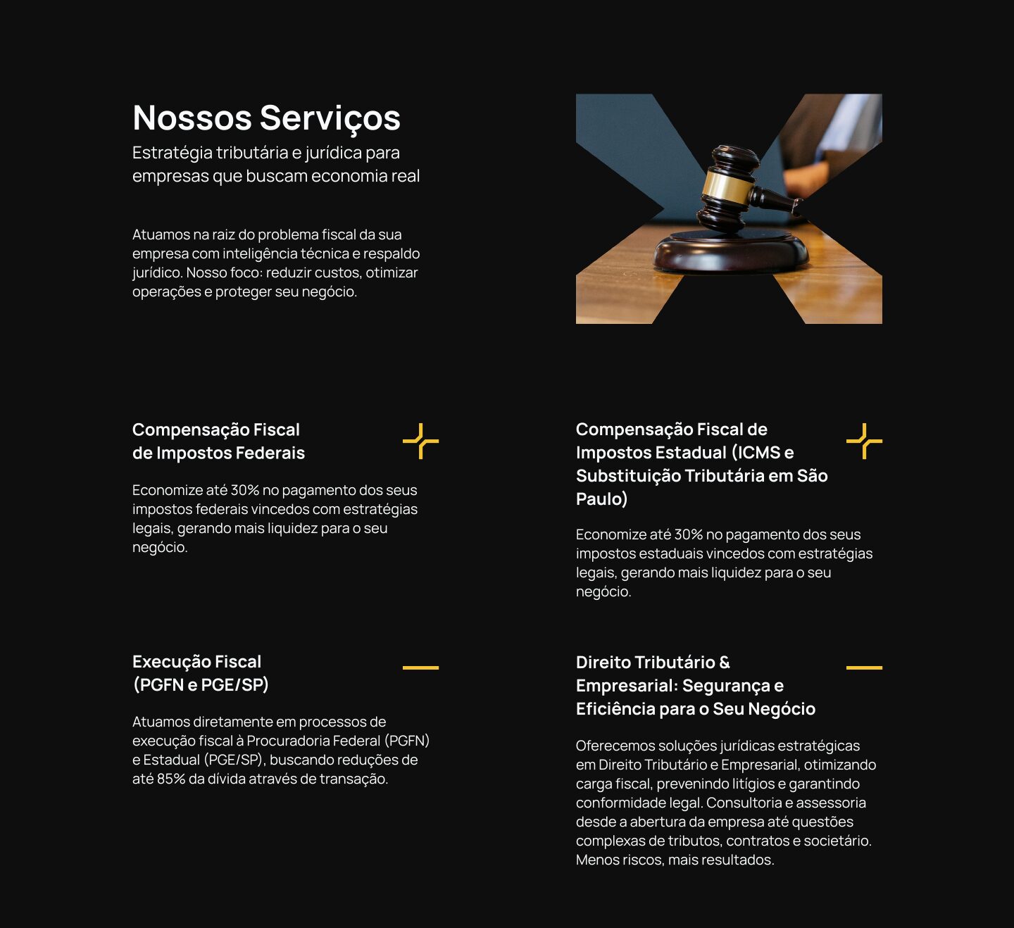 Tela interna do site Hexon — Nossos serviços
