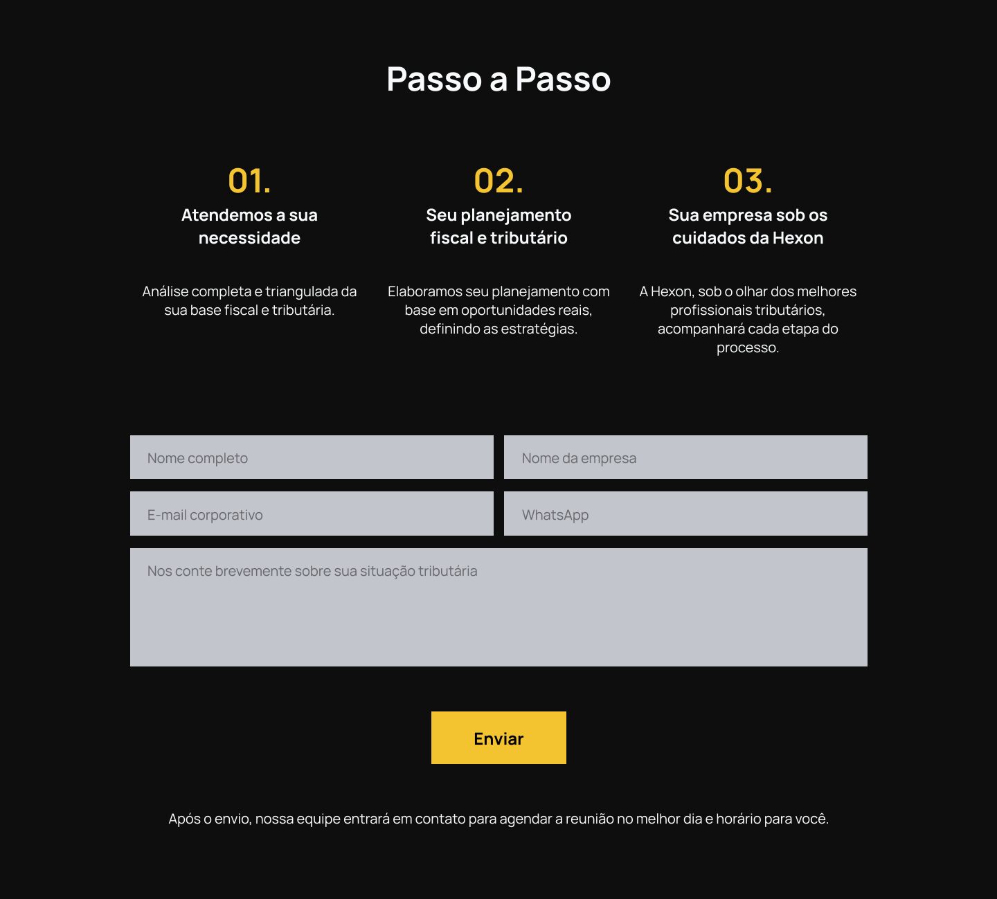 Tela interna do site Hexon — Passo a passo