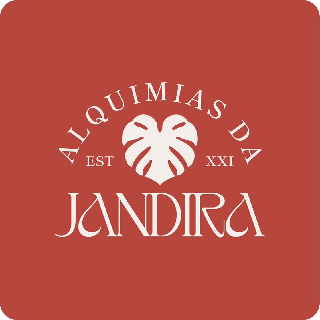 Logotipo Alquimias da Jandira em fundo urucum